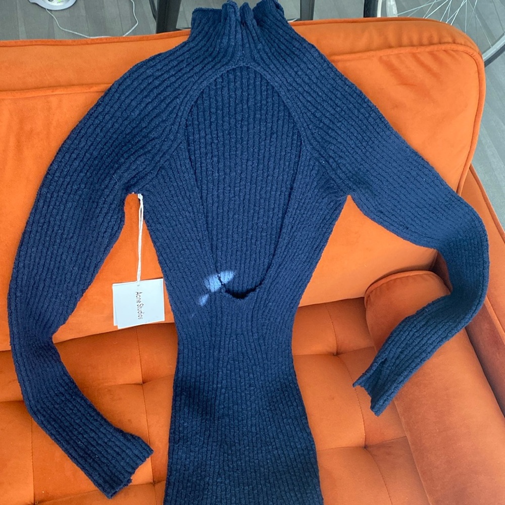 NWT ACNE STUDIOS Navy Blue Open Back Ribbed Bodycon Maxi Dress